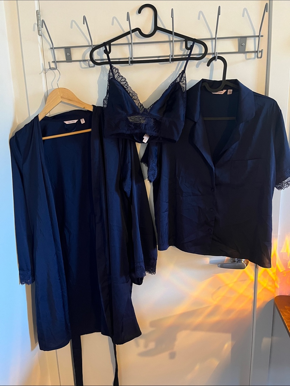 La Vie En Rose Navy Lace 3-Piece Sleepwear Set